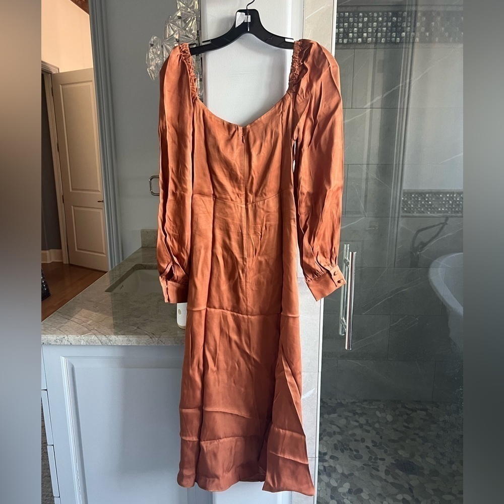 Farm Rio Caramel Cutout Front-Tie Satin Midi Dress - Picture 12 of 15